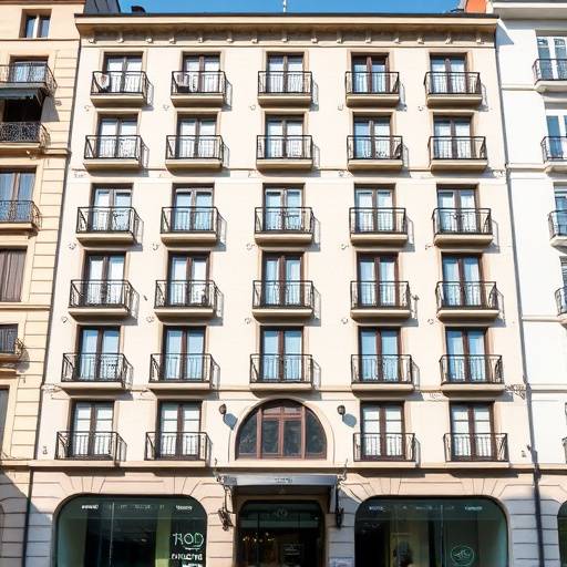 Fachada moderna del edificio donde se ubica Oratoria Brillante en Madrid.