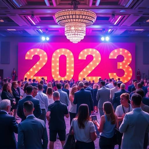 Imagen de un evento de Oratoria Brillante en 2023, con numerosos participantes y un ambiente de celebración y networking.