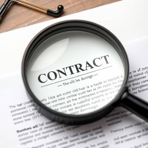 Imagen que muestra una lupa sobre un contrato legal.